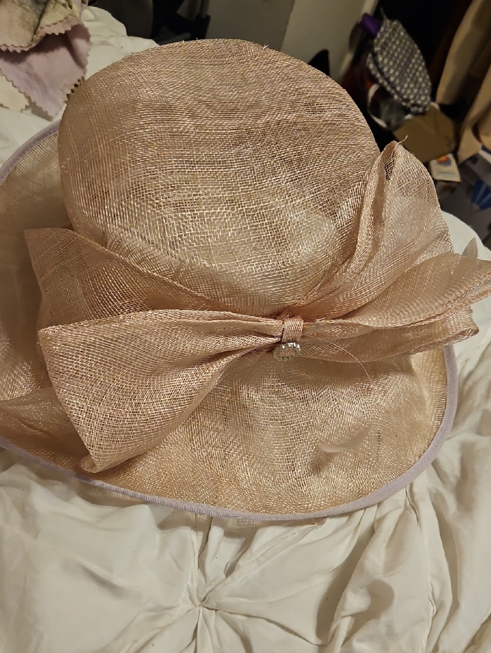 Women's Wide-Brim Bow Hat in Light Blush